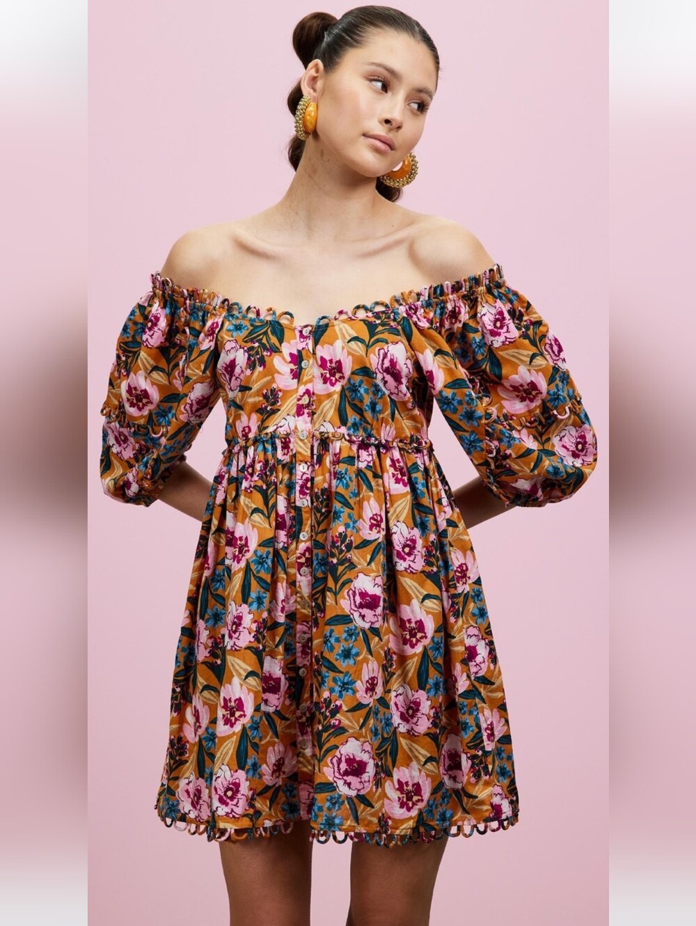 TOPSHOP  Off-Shoulder Floral Mini Dress Size 8
